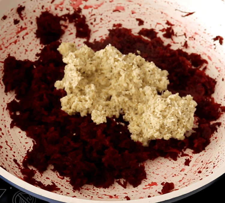 Step 2.1: Once the beetroot is cooked, add the prepared coconut paste