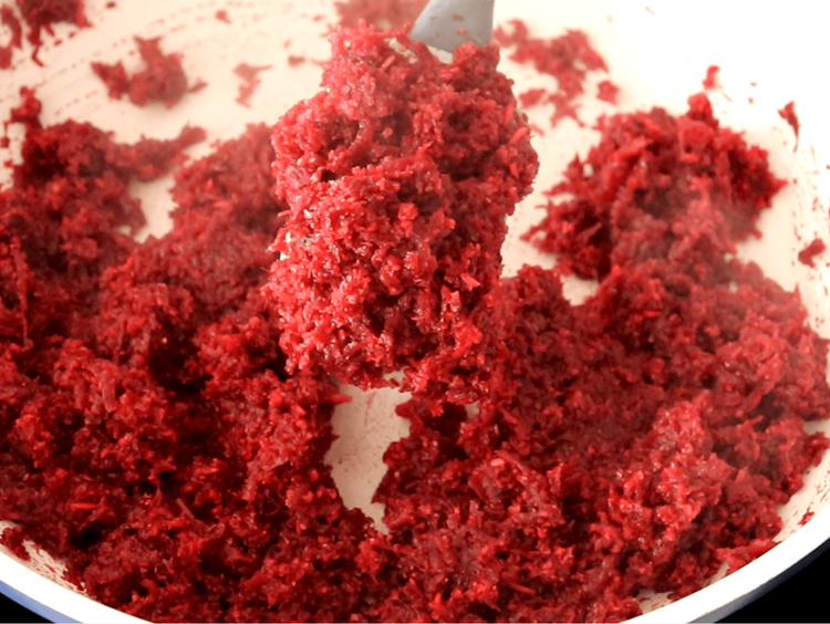 Step 2.2: Once the beetroot is cooked, add the prepared coconut paste