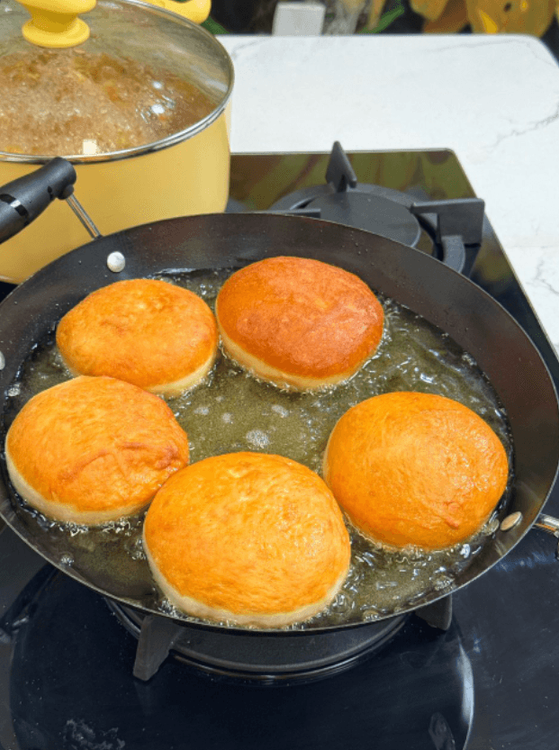 Step 1.1: Flip the doughnut once it's golden brown
