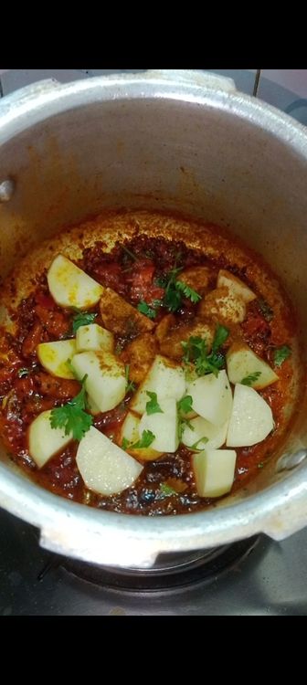 Step 1.3: Now add the main ingredient that is potato cubes with kitchen king masala