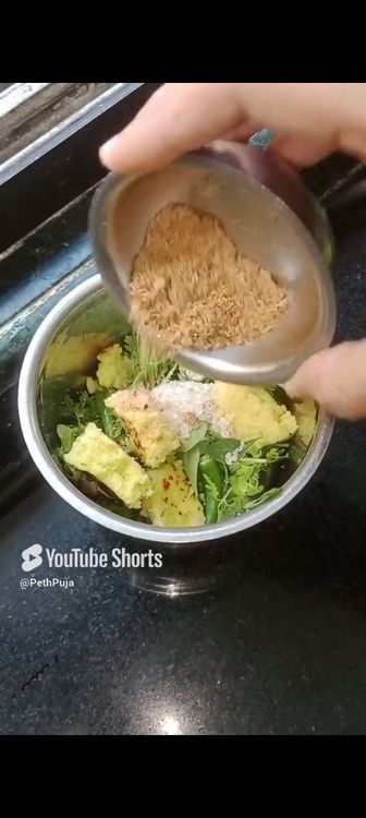 Step 1.2: In a chutney grinder , add all the ingredients mentioned above one by one Add water and grind well into smooth paste