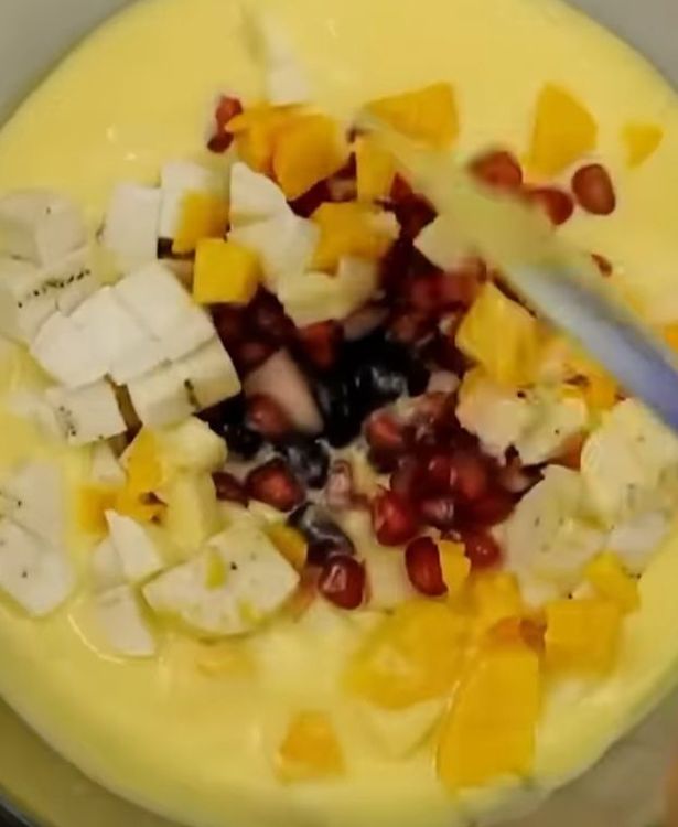 Step 1.2: While the custard is cooling, chop the mixed fruits into bite-sized pieces