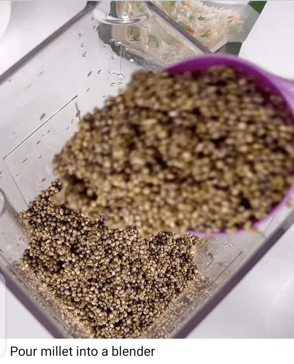 Step 2.1: In a blender or food processor, combine the soaked and rinsed rice and millet with 4 cups of water