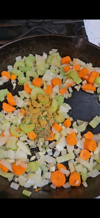 Step 2.1: Stir in curry powder, celery seed, and fresh thyme