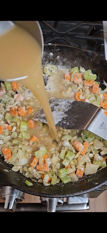 Step 2.1: Gradually whisk in the chicken bone broth and coconut milk until smooth