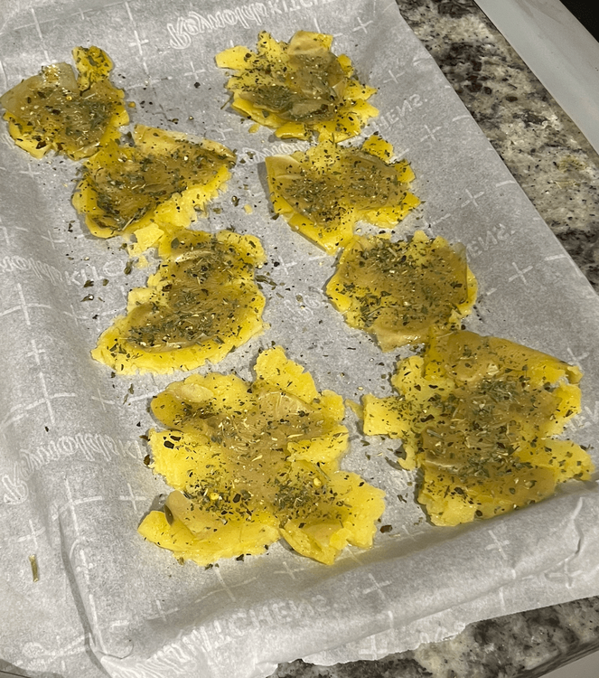 Step 1.1: Once flat, drizzle olive oil and sprinkle salt and black pepper