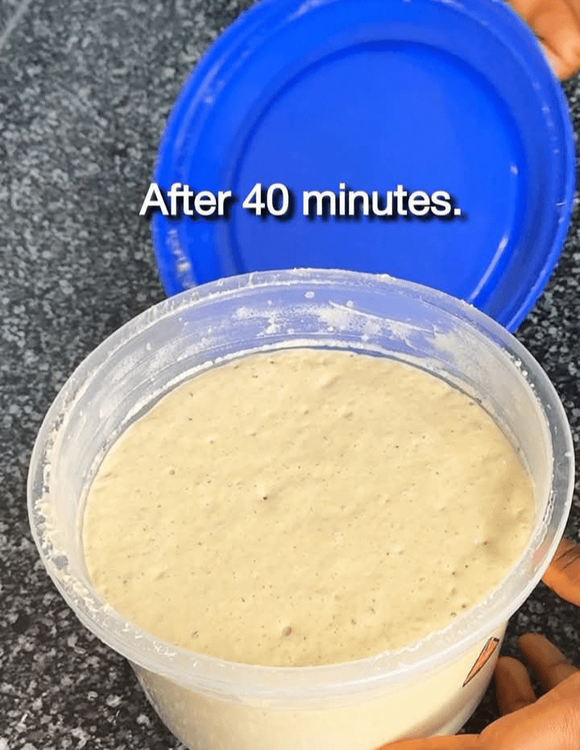 Step 1.2: If using active yeast, check after 40 minutes to see if the batter has risen