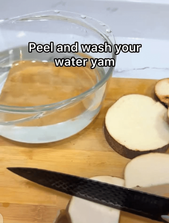 Step 1.1: Peel and wash the water yam thoroughly