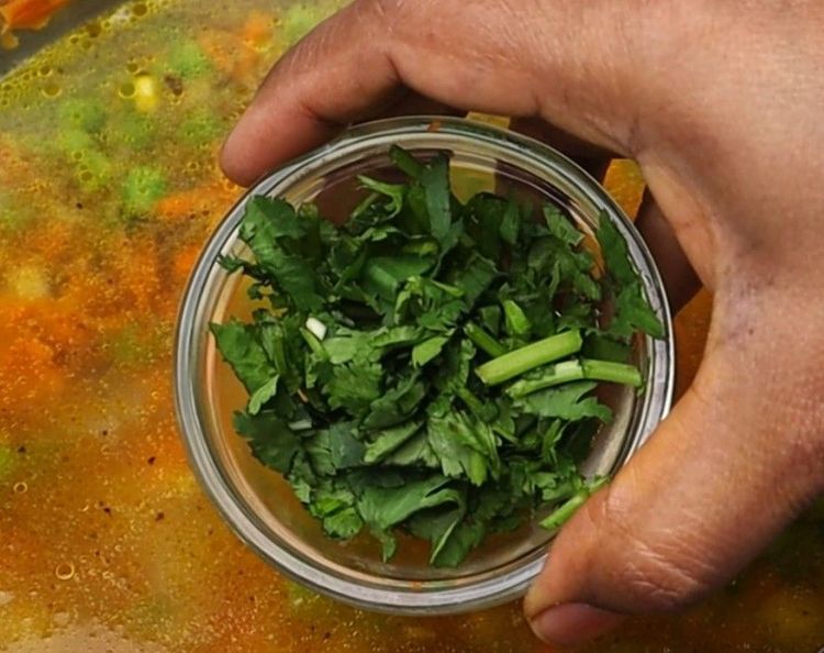 Step 2.2: Add water and coriander leaves