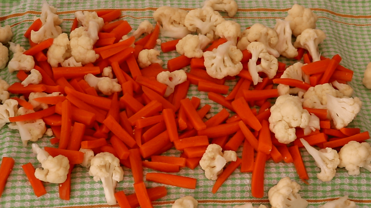 Step 2.2: Drain the vegetables immediately and spread them out on a clean cotton cloth or tray