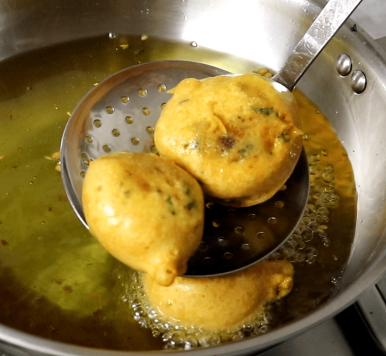 Step 3.1: Remove with a slotted spoon and drain on paper towels to absorb excess oil