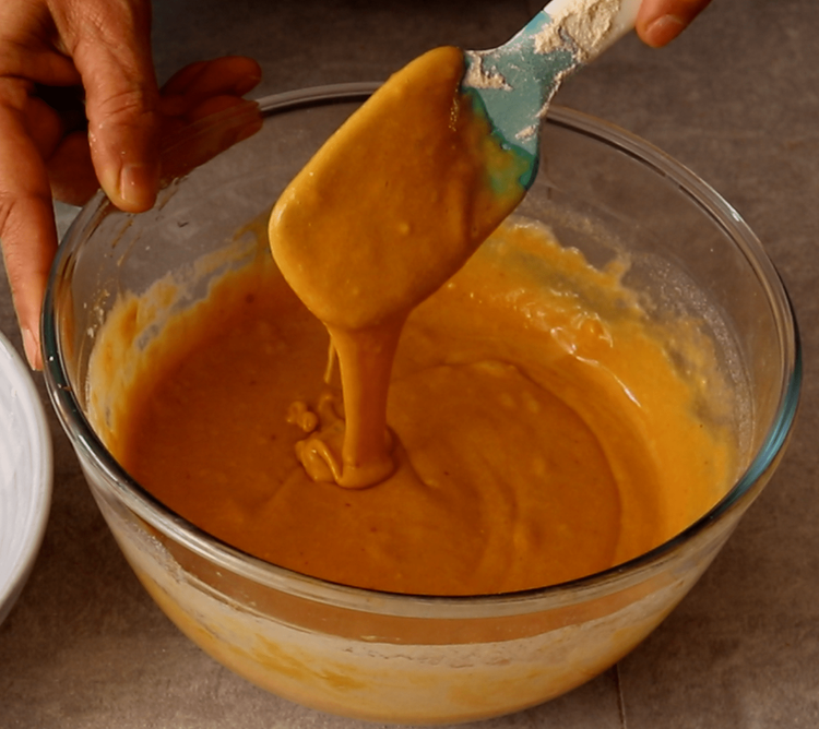 Step 1.3: Add the dry ingredients to the wet mixture in 2–3 batches, alternating with milk