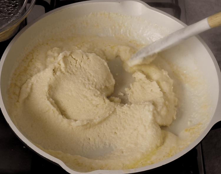 Step 2.1: Cook until the mixture thickens and leaves the sides of the pan, forming a dough-like texture