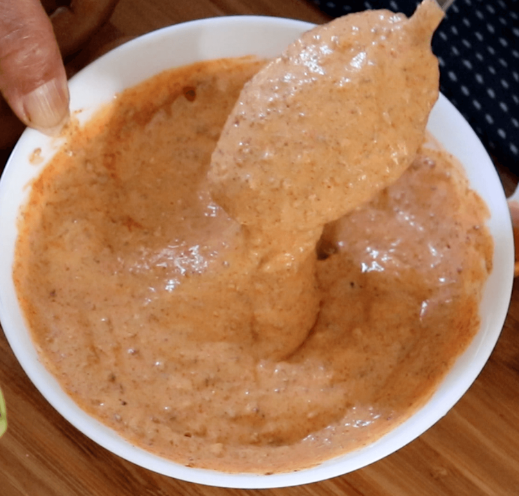 Step 1.2: In a bowl, whisk together curd, coriander powder, cumin powder, salt, turmeric powder, Kashmiri red chilli powder, and anardana powder until smooth