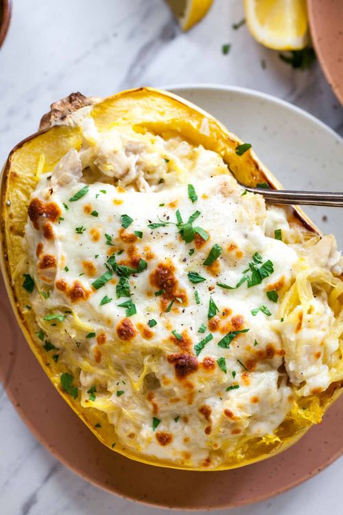 Chicken Alfredo Stuffed Spaghetti Squash recipe