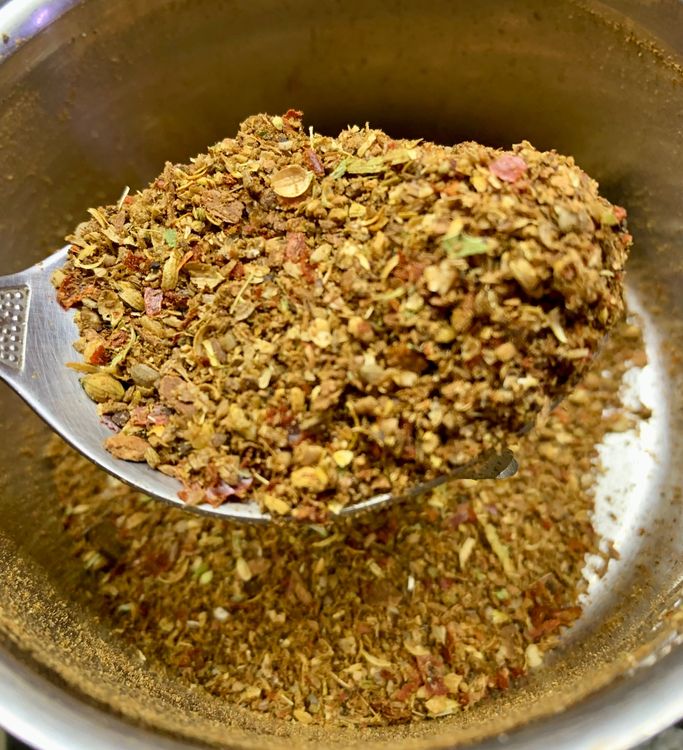 Step 1.1: Coarsely grind the roasted spices in a mixer