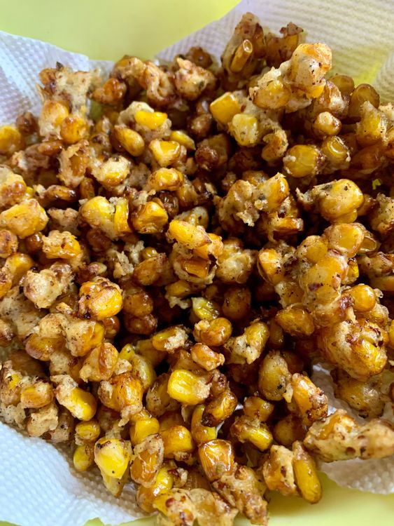 Step 1.1: Remove the corn kernels from the pan and drain on a paper towel-lined plate