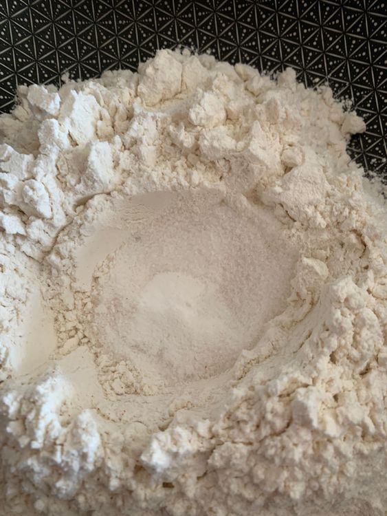 Step 2.1: Sieve flour, baking soda, baking powder and salt together in a kneading bowl