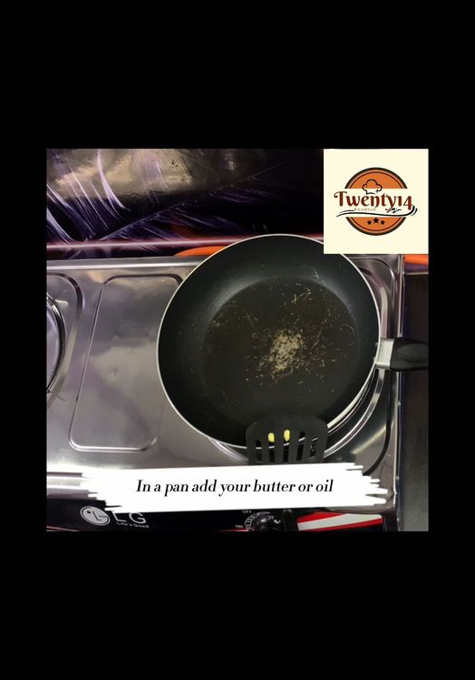 Step 1.1: In a pan, add some olive oil or butter on medium heat and fry your garlic till golden brown and chop to tiny bits
