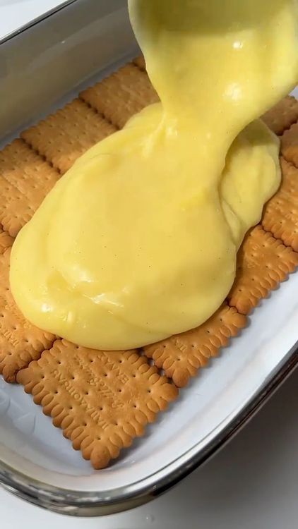 Step 2.1: Spread a layer of custard over the cookies