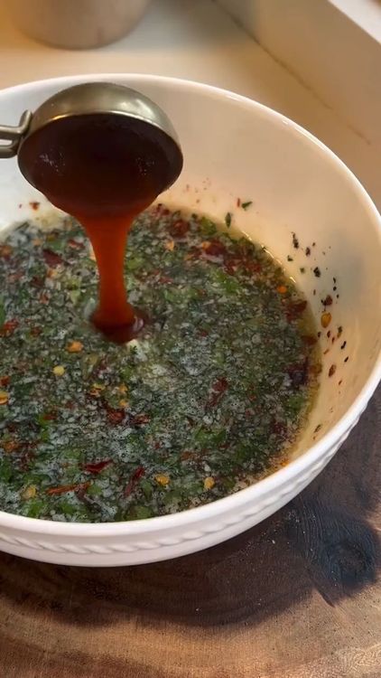 Step 3.1: In a food processor, combine parsley, cilantro, minced garlic, chopped jalapeno, red pepper flakes, olive oil, red wine vinegar, salt, and black pepper