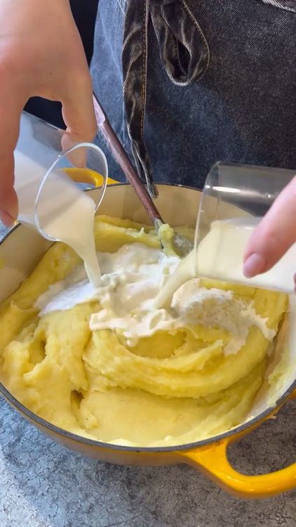 Step 2.1: Add milk, butter, salt, and pepper