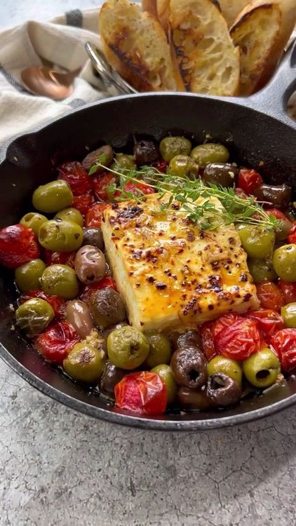 Baked Feta with Tomatoes and Marinated Greek Olives recipe