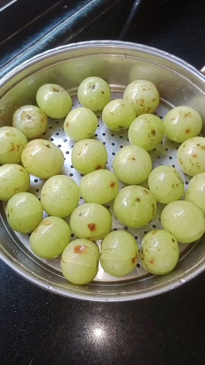 Step 1.1: Wash Amla well and steam for 10-15 min
