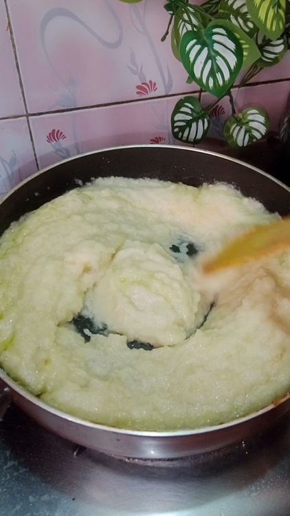 Step 1.3: Heat ghee in a deep bottom pan , add the steamed amla paste , cook till the mixture loses it's moisture