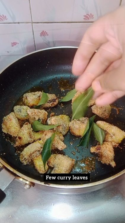 Step 2.1: Once the mushrooms get fried , add curry leaves