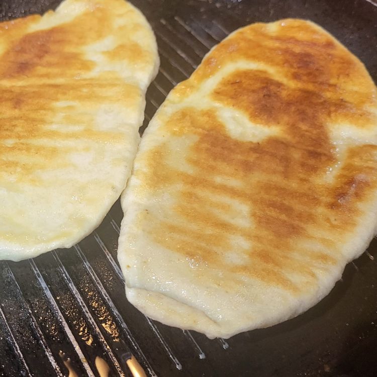 Step 2.1: Heat a griddle pan to medium heat, add a little vegetable oil and butter