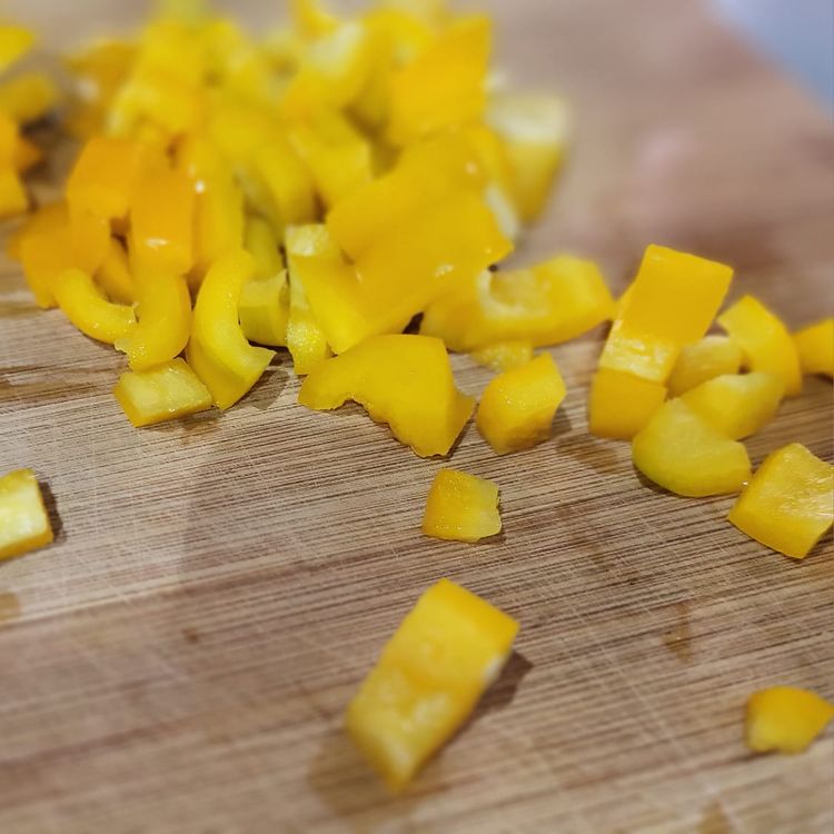 Step 1.3: Mix together tomatoes, cucumber, red onion, yellow pepper & red pepper