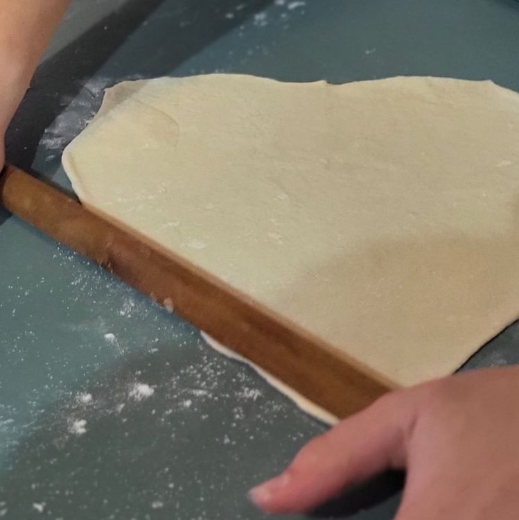 Step 1.2: Roll each gyro about 5mm thick, then heat a griddle pan to medium heat