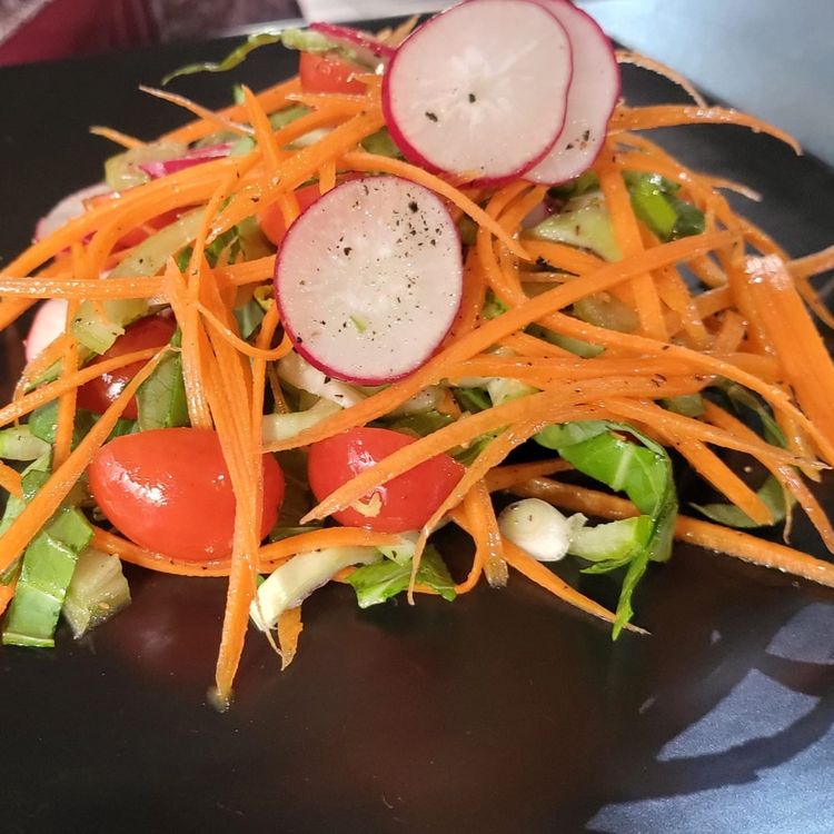 Step 1.1: Add the dressing ingredients: olive oil blend, red wine vinegar, light soy sauce, and fish sauce