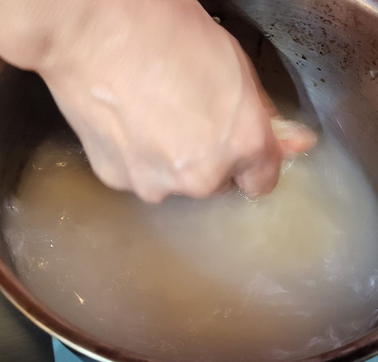 Step 1.1: Place the basmati rice in a medium bowl, cover with water & wash the rice by rubbing with your hands to remove the excess starch