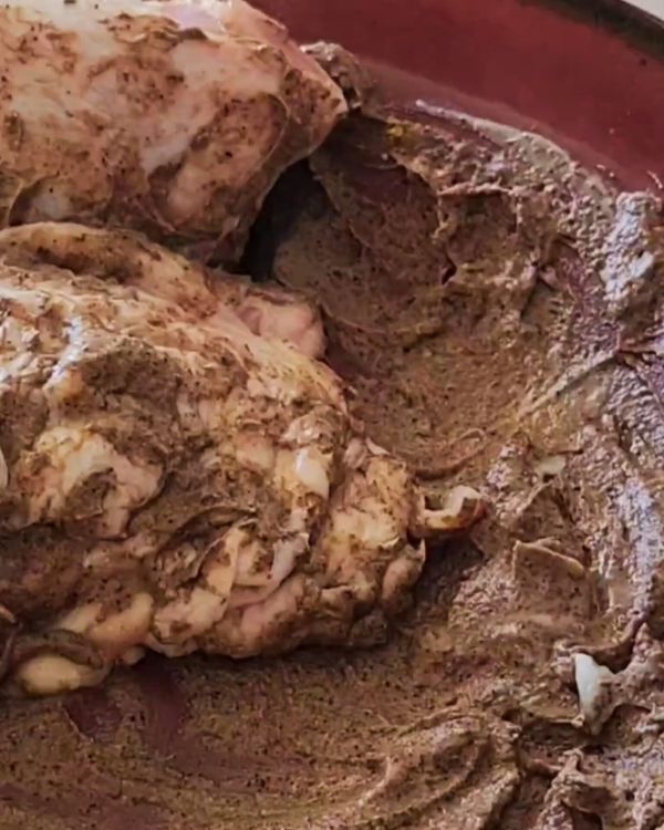 Step 1.1: Coat the chicken pieces with the Chinese 5-Spice seasoning and baobab powder, ensuring they are evenly covered