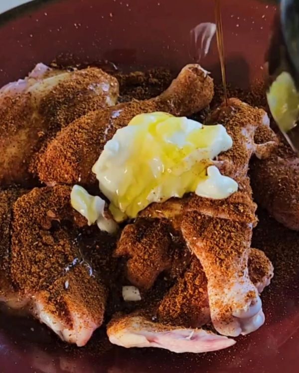 Step 1.1: In a bowl, mix the chicken grill seasoning, garam masala, cumin, coriander, black pepper, garlic powder, onion powder, dried thyme, sweet paprika, yogurt, lemon juice, salt, and black pepper