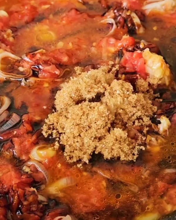 Step 3.1: Mix in gochujang paste, rice vinegar, dark soy sauce, and chili oil