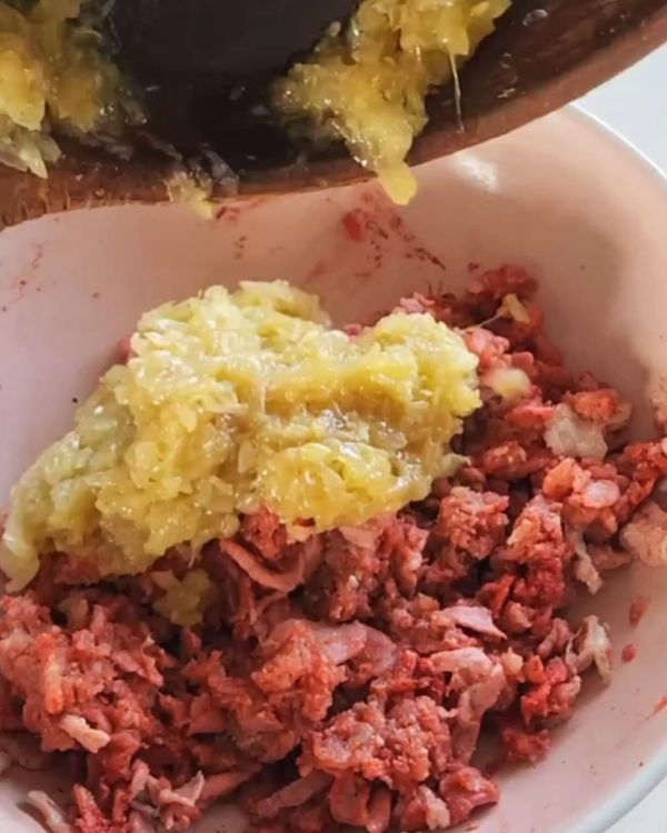 Step 1.1: In a bowl, combine the minced pork, chopped bacon, grated onion, minced garlic, breadcrumbs, salt, pepper, and ground coriander