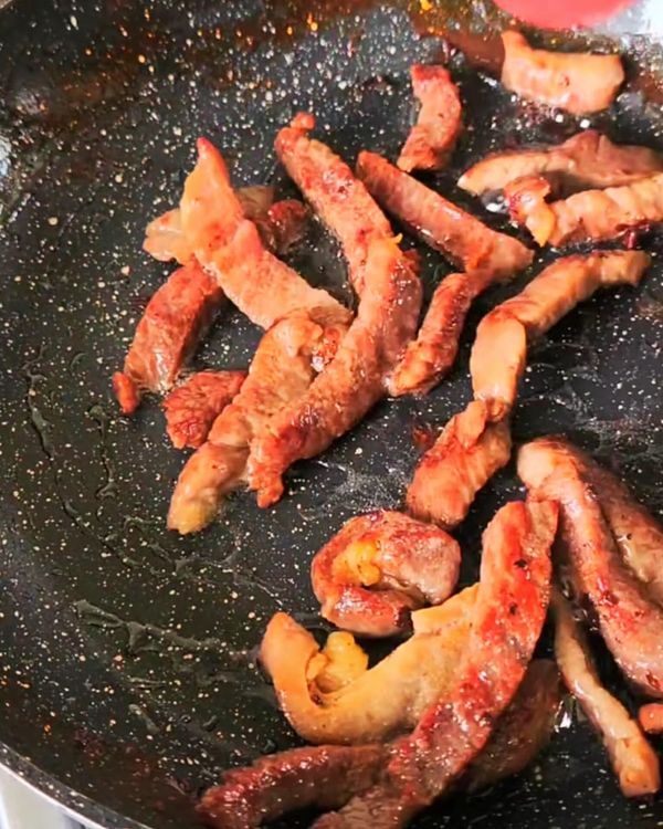 Step 2.1: Add the beef strips and cook for 3-4 minutes, stirring occasionally until browned and just cooked through