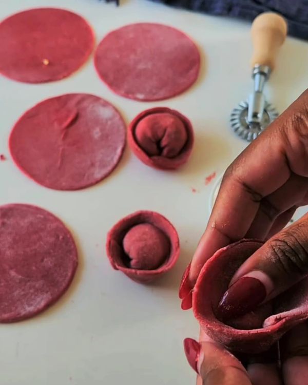 Step 1.1: For ravioli, cut into circles, fill with desired stuffing, and seal the edges with water
