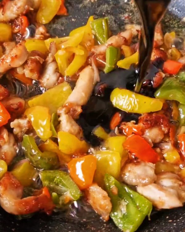 Step 2.1: Toss everything together and cook for 1-2 minutes, ensuring the chicken and vegetables are coated evenly