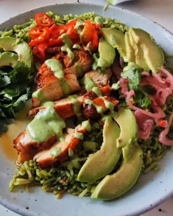 Caramelized Leek and Garlic Rice with Cilantro Sauce recipe