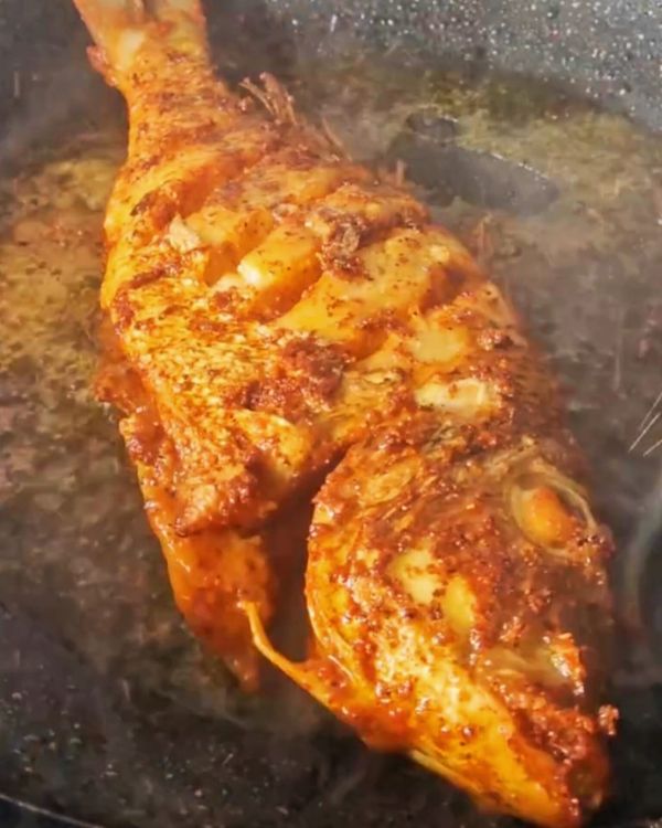 Step 3.1: Lightly pan fry the fish for about 2 minutes per side to brown the skin