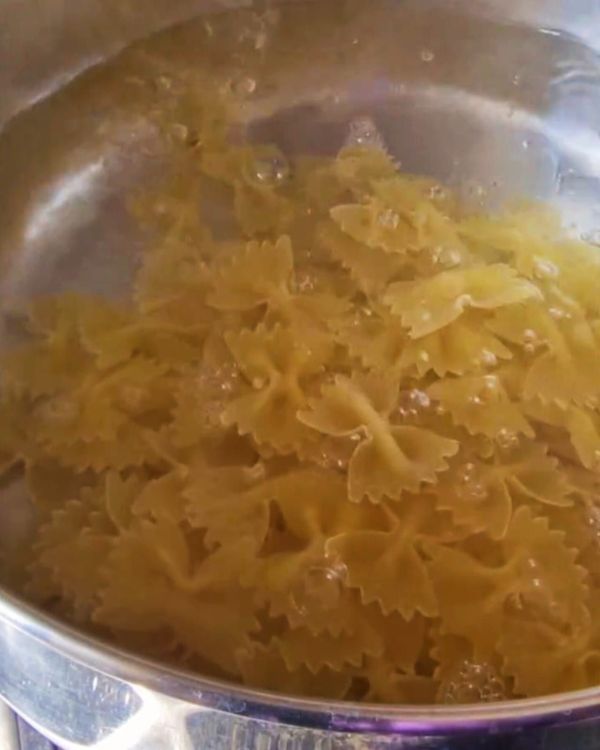 Step 1.1: Boil the farfalle pasta according to packet instructions in salted water