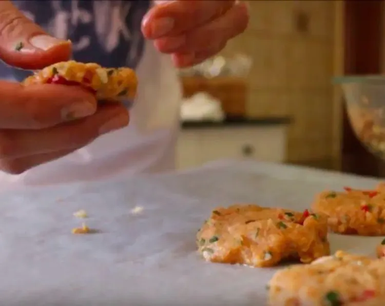 Step 2.1: Form the mixture into golf ball-sized balls, then gently press into patties about 1/2-inch thick