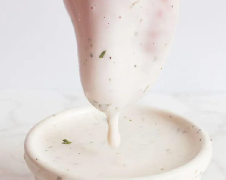 Step 1.1: Whisk together dried dill weed, garlic powder, non-dairy milk, and vegan mayonnaise until smooth