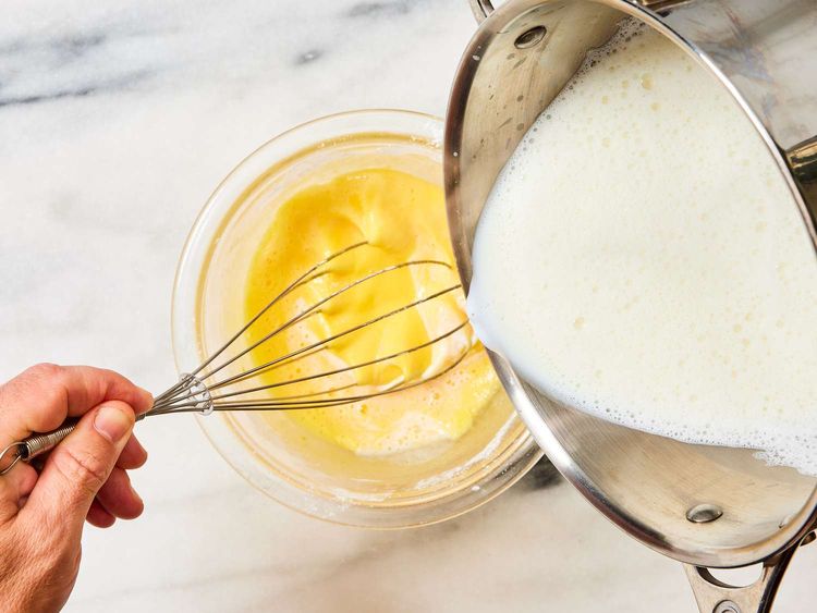 Step 1.1: Mix whipping cream, egg yolks, and vanilla flavour well