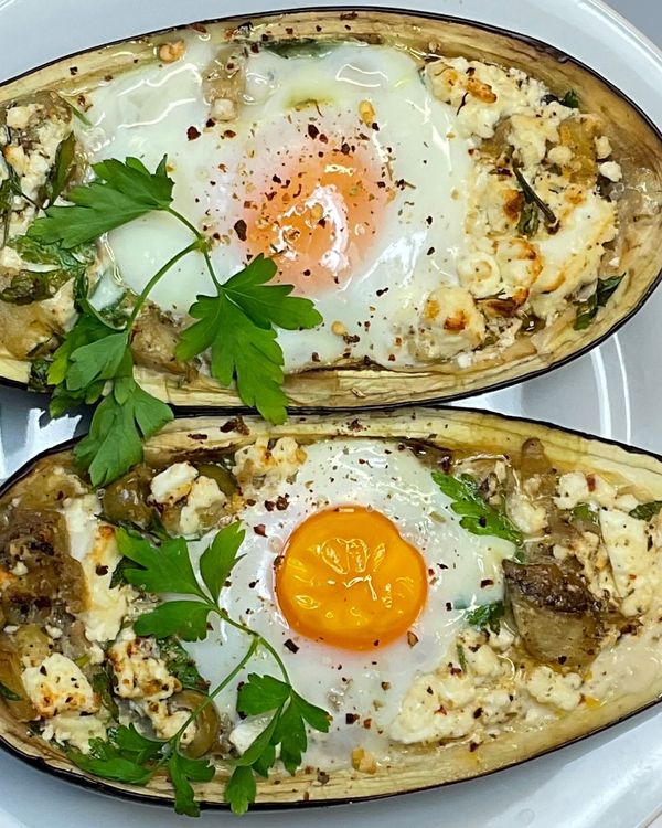 Baked Eggplant with Feta and Egg recipe