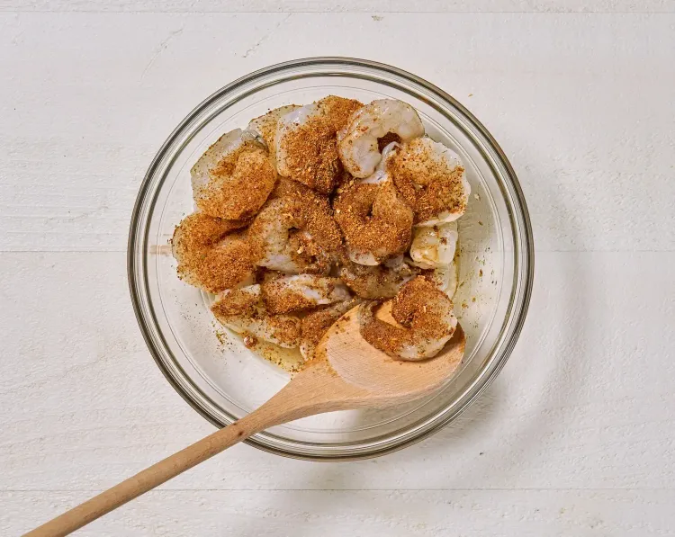 Step 2.1: Toss the shrimp with taco seasoning, olive oil, and salt
